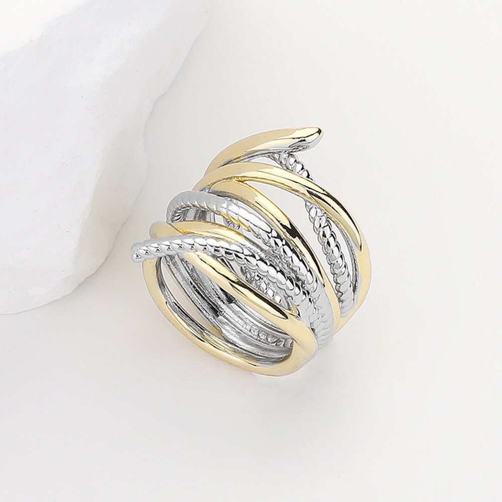 Gold & Silver Two Tone Chunky Crossover Ring - Picture 2 of 2